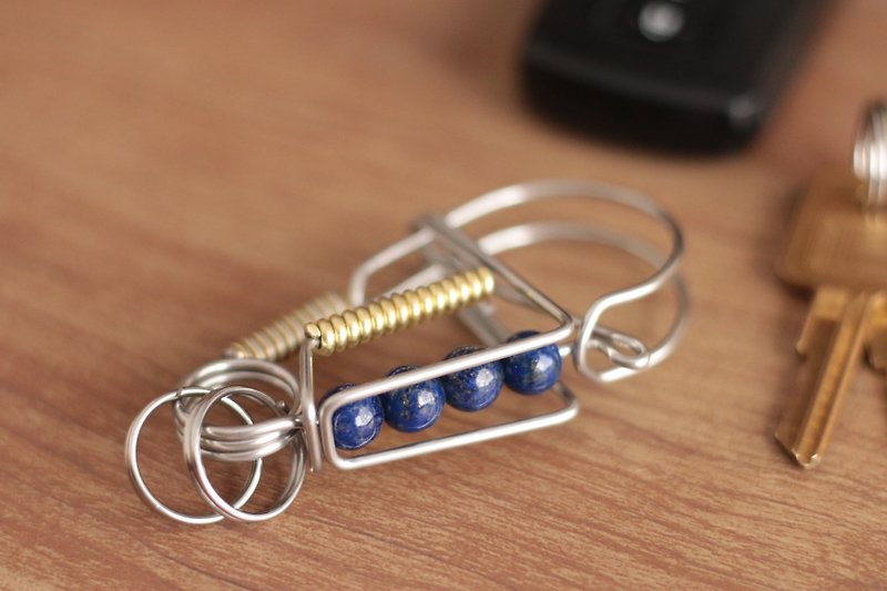 Lapis lazuli plus brass carabiner key ring