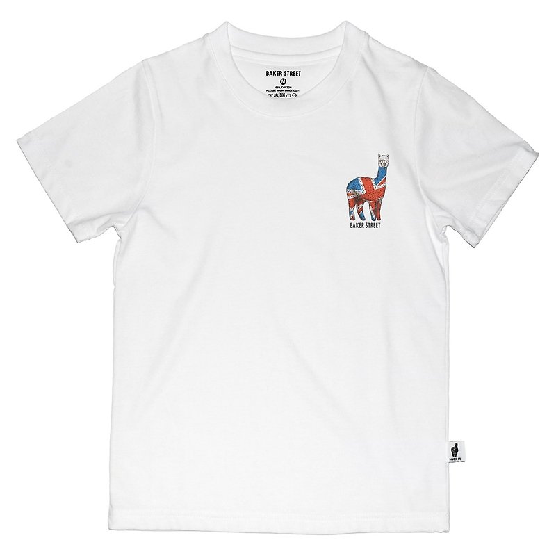 British Fashion Brand -Baker Street- British Alpaca Printed T-shirt for Kids - Tops & T-Shirts - Cotton & Hemp White