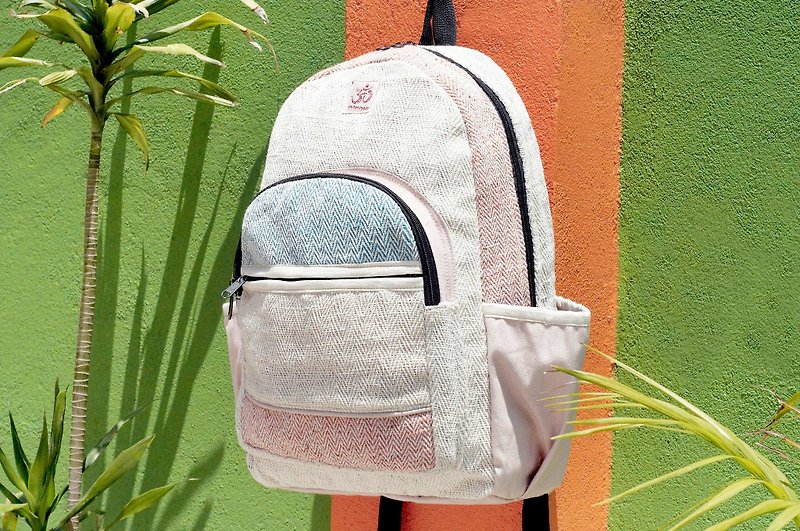 Valentine's Day gift limited to a cotton and linen stitching design after the backpack / shoulder bag / national mountaineering bag / puzzle package / linen backpack / travel bag - romantic forest grassland original color - Backpacks - Cotton & Hemp Multicolor