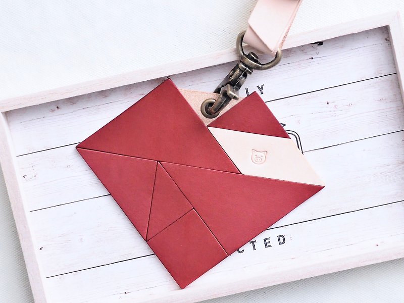 LOVE TANGRAM Heart-shaped Luggage Tag Material Package Valentine's Day Free Engraved Love Tangram - Leather Goods - Genuine Leather Red