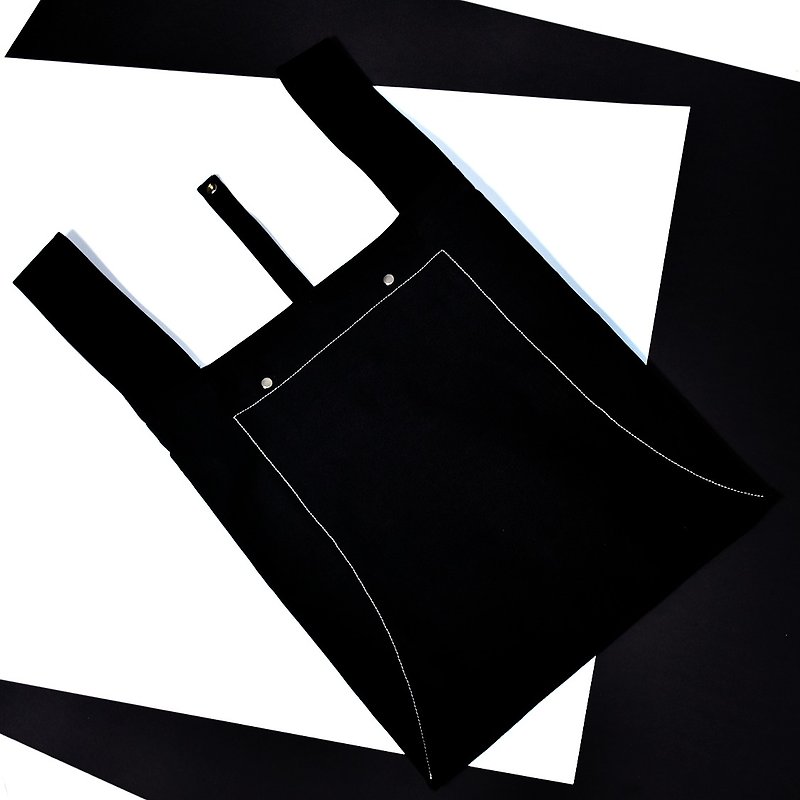 Green shopping bag (L)_Black - กระเป๋าแมสเซนเจอร์ - ผ้าฝ้าย/ผ้าลินิน สีดำ