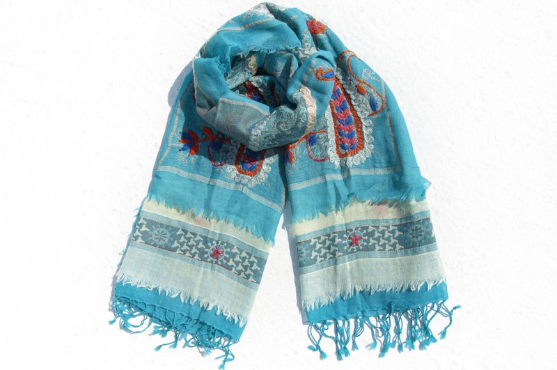 喀什米爾Cashmere Pashmina 克什米爾 刺繡羊毛披肩 針織圍巾 刺繡圍巾 羊絨披巾-花朵 露營必備 野餐 - 圍巾/披肩 - 羊毛 多色