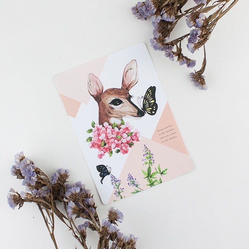 Postcard - Hydrangea with Deer - การ์ด/โปสการ์ด - กระดาษ สึชมพู