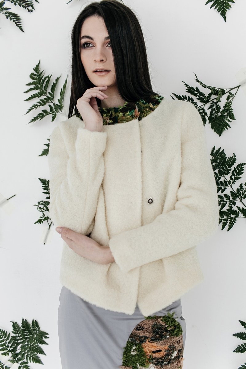 White Bryophyta jacket - 女大衣/外套 - 其他材質 白色