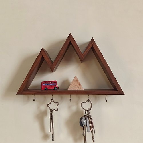WoodingUA Wall key holder mini shelf in the shape of a mountains, with different tops