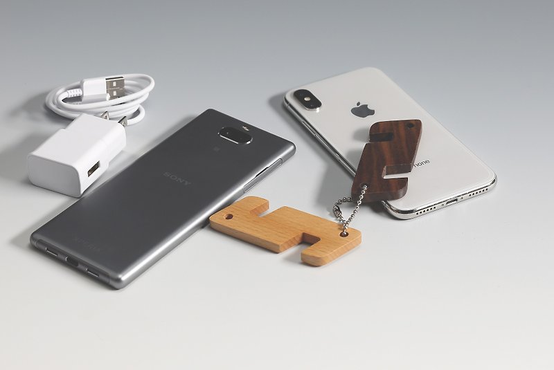 Portable smart phone holder key ring - ที่ตั้งมือถือ - ไม้ 