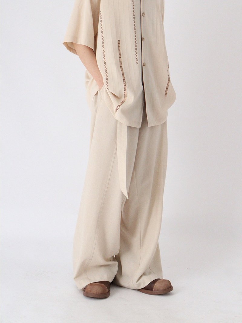 Off-white loose wide-leg trousers - Unisex Pants - Cotton & Hemp 