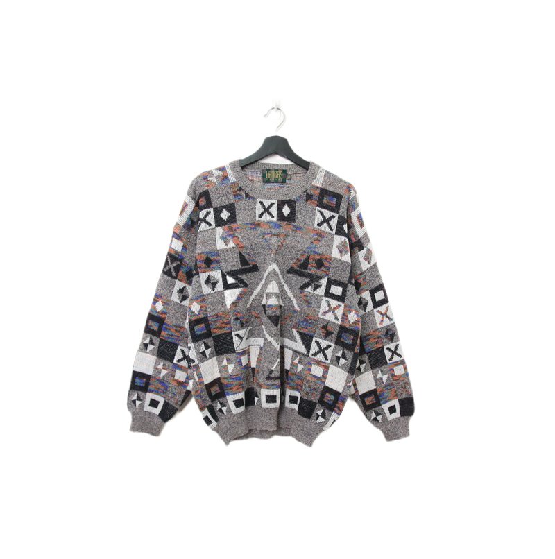 Back to Green-復古毛衣 灰 格子圖騰 ws-47 vintage sweater - 男毛衣/針織衫 - 棉．麻 