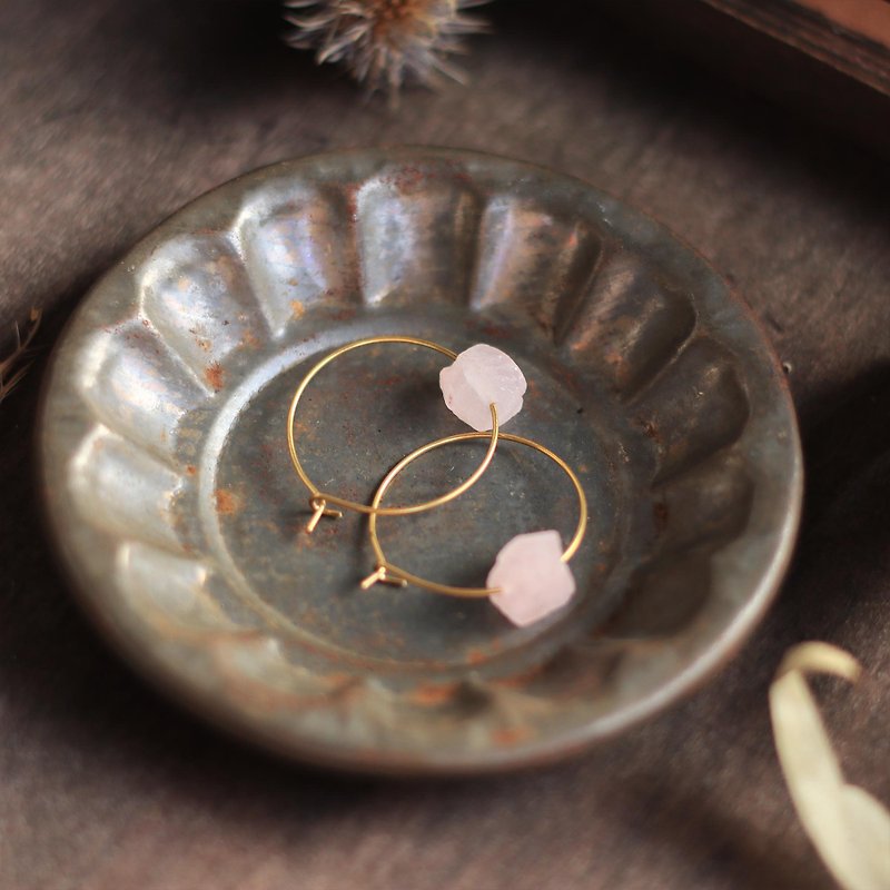 Natural stone small circle series earrings - early spring powder crystal - ต่างหู - หยก สึชมพู