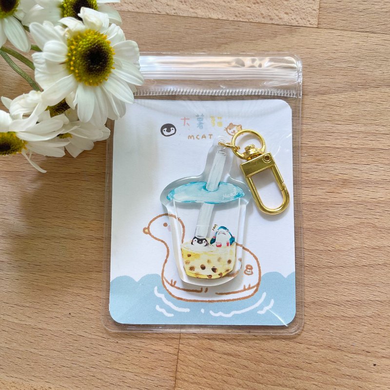 Penguin and shark bubble tea key ring - พวงกุญแจ - พลาสติก หลากหลายสี