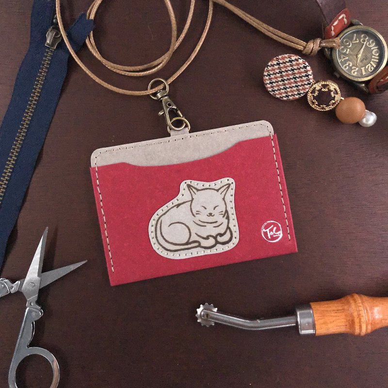 Horizontal ID Card Holder Travel Card Holder-Cat - ID & Badge Holders - Paper Red