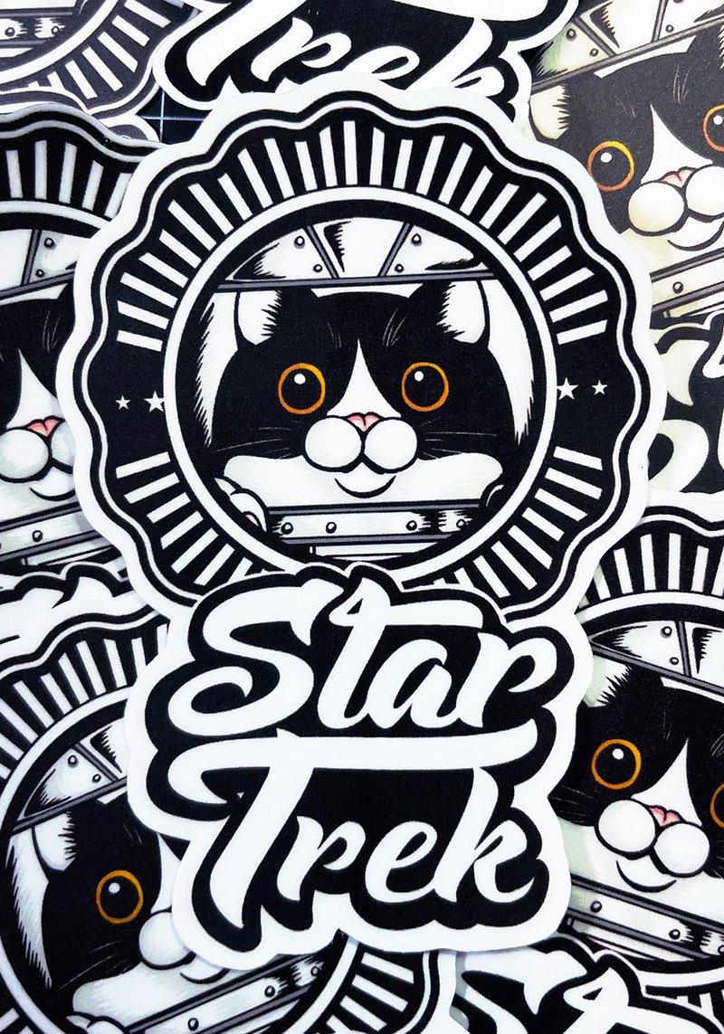 Space Adventure Cat Sticker - Matte Thick Pound Super Wear-Resistant Sticker Anti-Scratch Waterproof Sticker Car - สติกเกอร์ - กระดาษ สีดำ