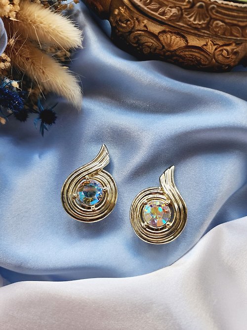 Hale黑爾典藏西洋古董 美國西洋古董飾品 / 1962年SARAH COV極光漩渦夾式耳環/復古珠寶