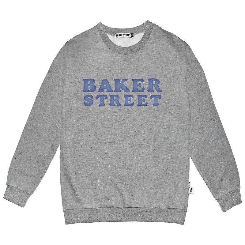 British Fashion Brand -Baker Street- Denim Letters Printed Sweatshirt - Women's Tops - Cotton & Hemp Gray