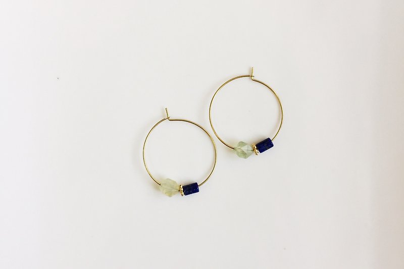 Look forward to summer natural stone brass earrings - Earrings & Clip-ons - Other Metals Blue