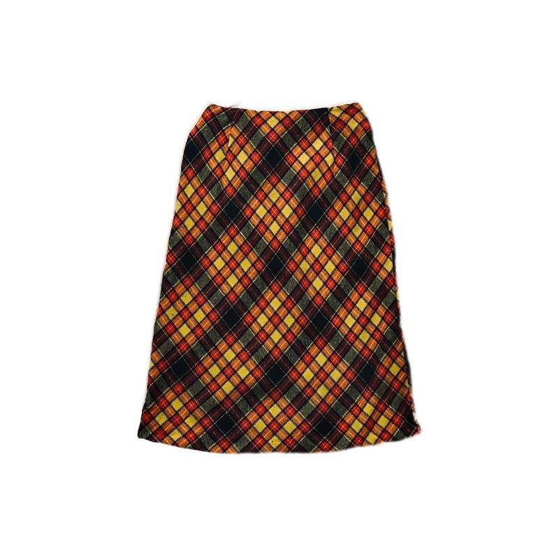 Vintage Wool Tartan skirt 古著美國毛料格子半身裙 - 裙子/長裙 - 羊毛 橘色