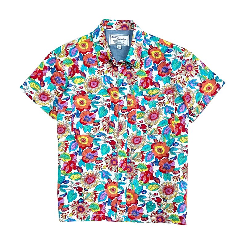 Women's Sunflower Print Shirt 女裝向日葵襯衫 - 白色 - 女襯衫 - 棉．麻 白色