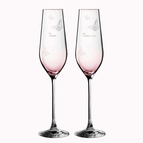 MSA玻璃雕刻 (一對價) 230cc【Royal Albert皇家阿爾伯特】米蘭達粉蝴蝶香檳杯