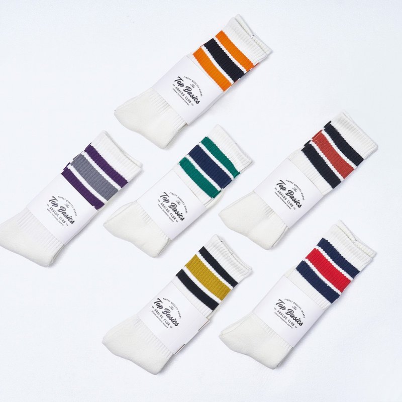 TopBasics Contrast Striped Socks - ถุงเท้า - ผ้าฝ้าย/ผ้าลินิน หลากหลายสี