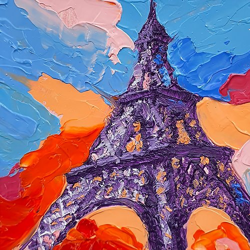 marina-fisher-art Eiffel Tower Painting Paris Cityscape Original Art France Flowers Old Town Small