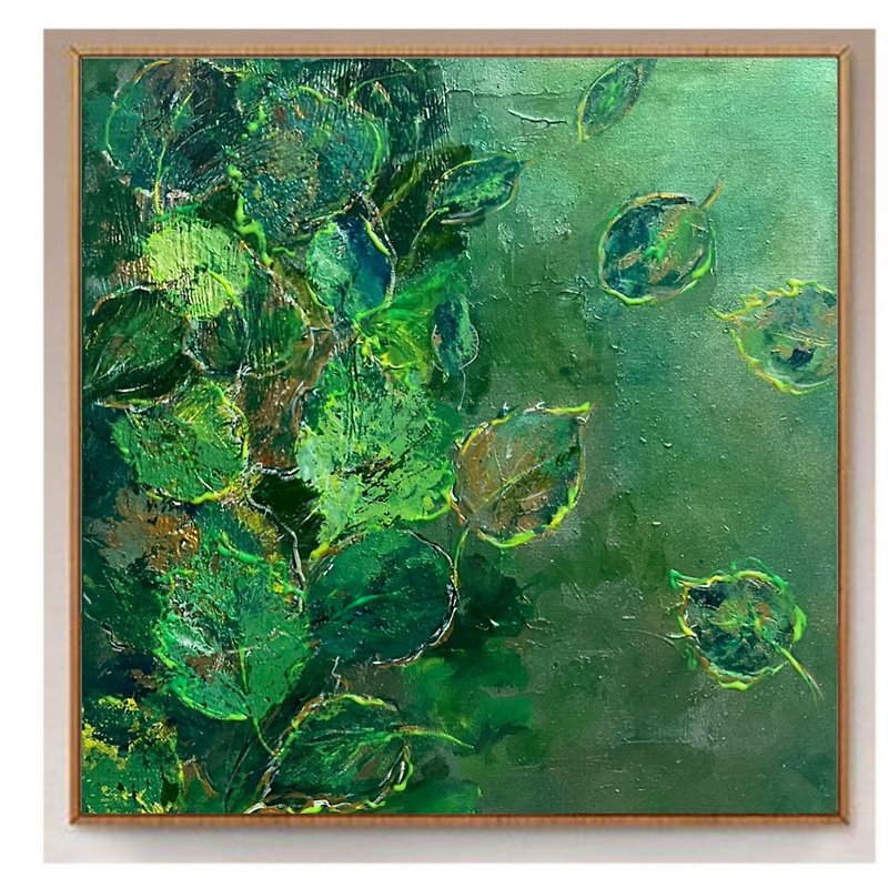 Green Texture Art Minimalist Gold Painting Abstract Decor Calming Acrylic Art - 牆貼/牆身裝飾 - 水泥 綠色