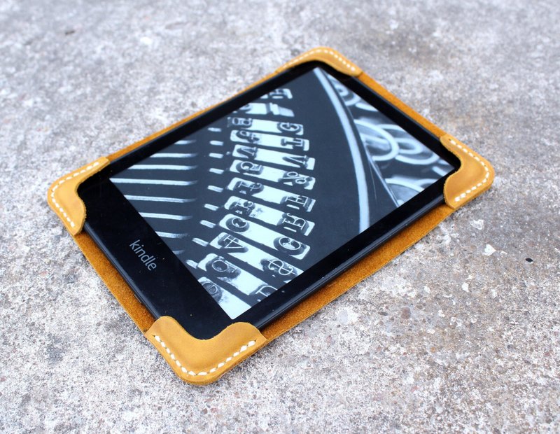 Simple Kindle Paperwhite 6.8 7 leather case yellow custom Kindle Ereader case - 平板/電腦保護殼/保護貼 - 真皮 黃色