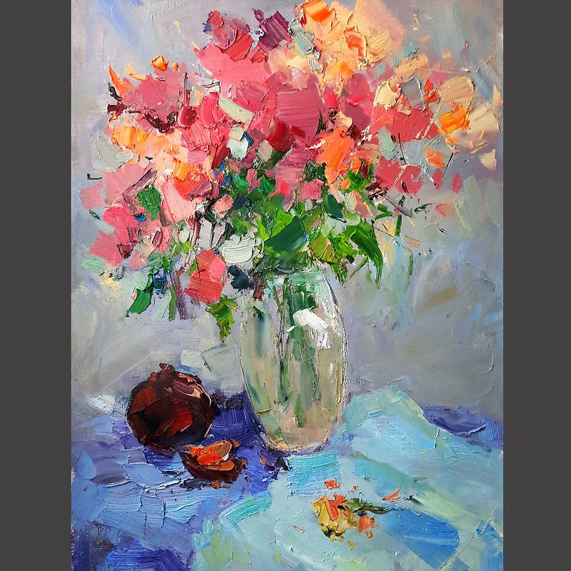 Oil painting Still life with pomegranate, original artwork, 100% hand-painted - Posters - Other Materials Multicolor