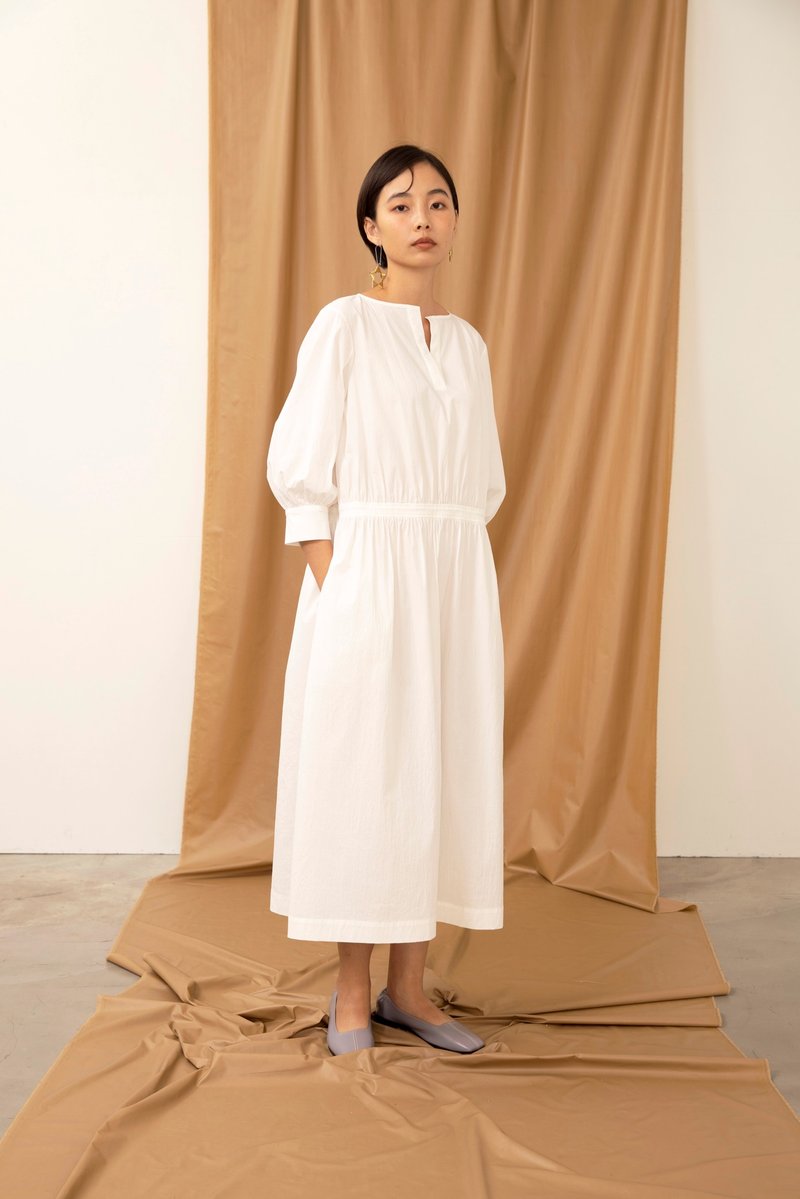 Detailed belt dress - One Piece Dresses - Cotton & Hemp White