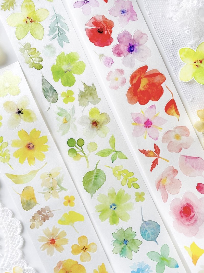 花花葉葉 濃淡の美しい組み合わせ PET 和紙膠帶 (kiss-cut) - 紙膠帶/和紙/PET - 其他材質 多色