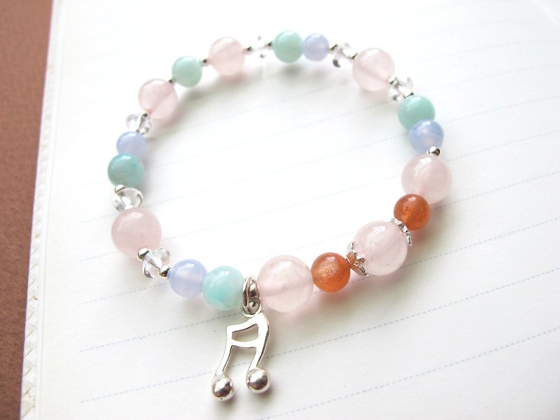 Pink Crystal White Crystal Sun Stone Blue Pattern Agate Tianhe Stone 925 Sterling Silver [Angel Latte] - Bracelets - Crystal Multicolor