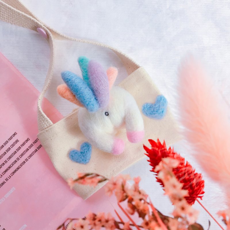 Unicorn Butt Wool Felt Eco Cup Holder Eco Cup Bag Free Name Embroidery - Beverage Holders & Bags - Wool 