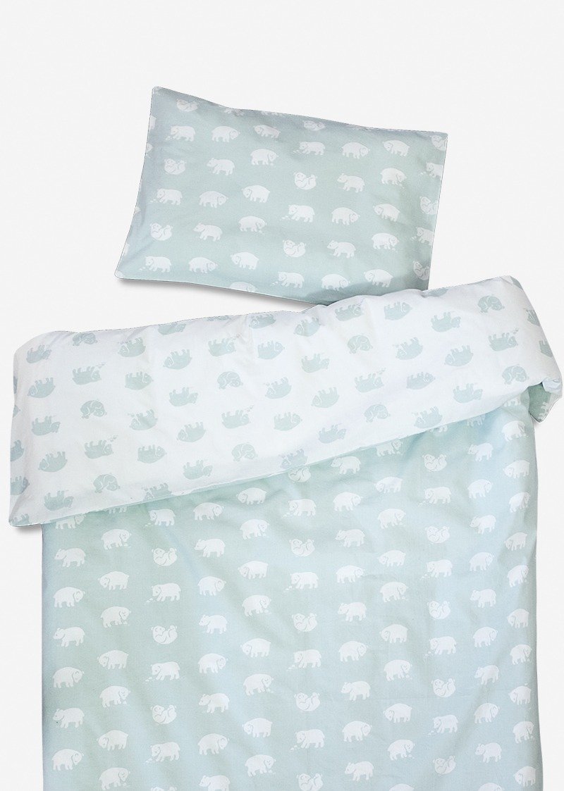 Two-piece set of organic quilt covers and pillowcases – BJÖRN BED SET, SAGE GREEN - กล่องเก็บของ - ผ้าฝ้าย/ผ้าลินิน สีน้ำเงิน