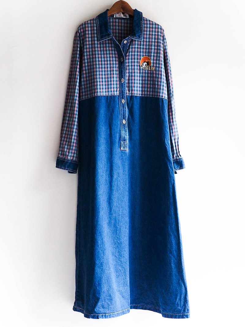 River Hill - indigo summer sun youth dream dress vintage denim coveralls overalls oversize vintage denim - ชุดเดรส - ผ้าฝ้าย/ผ้าลินิน สีน้ำเงิน