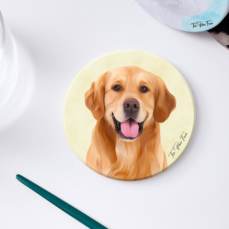 金毛 黃金獵犬 金毛尋回犬 狗狗-圓型陶瓷吸水杯墊/動物/居家用品 - 杯墊 - 陶 