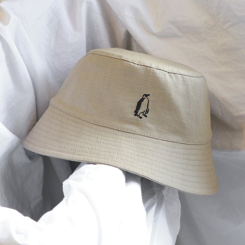 企鵝刺繡漁夫帽 fisherman hat - 帽子 - 棉．麻 白色