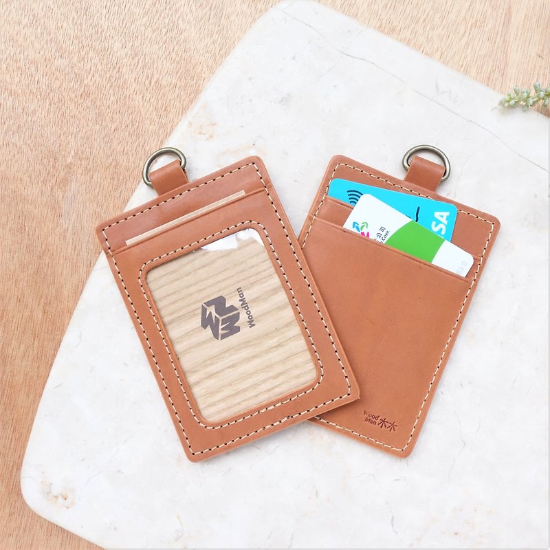 Real leather, leisurely identification card holder (without leather strap) - ID & Badge Holders - Genuine Leather Brown