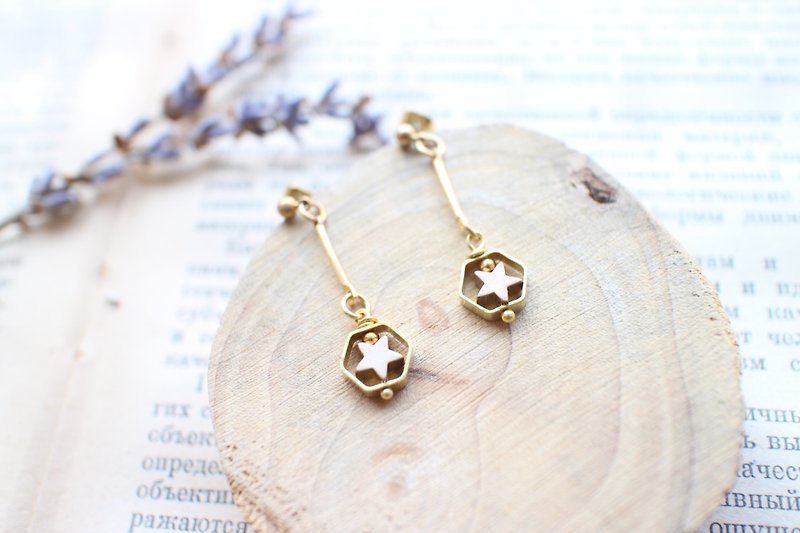 小星星-黃銅耳環-可改夾 - 耳環/耳夾 - 銅/黃銅 金色