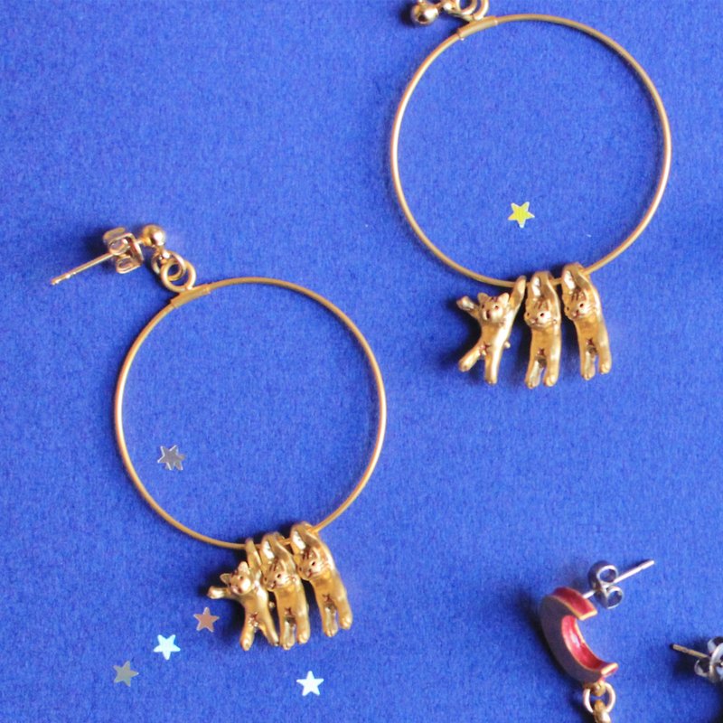 Hanging Pierced hanging pierced earrings PA420 - ต่างหู - โลหะ สีทอง