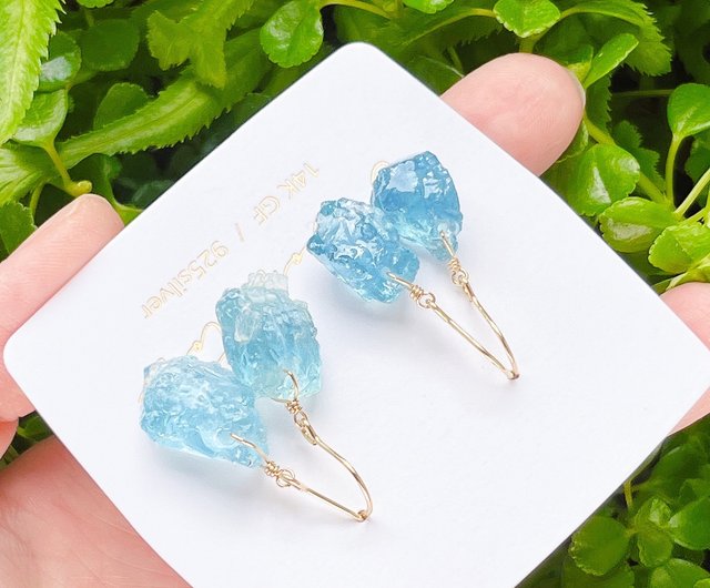 氷ピアス&イヤリング 14K 天然アクアマリン - ショップ