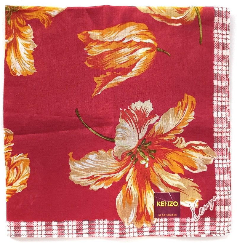Kenzo Vintage Handkerchief Pocket Square Lily 18 x 17.5 inches - 手帕 - 棉．麻 紅色
