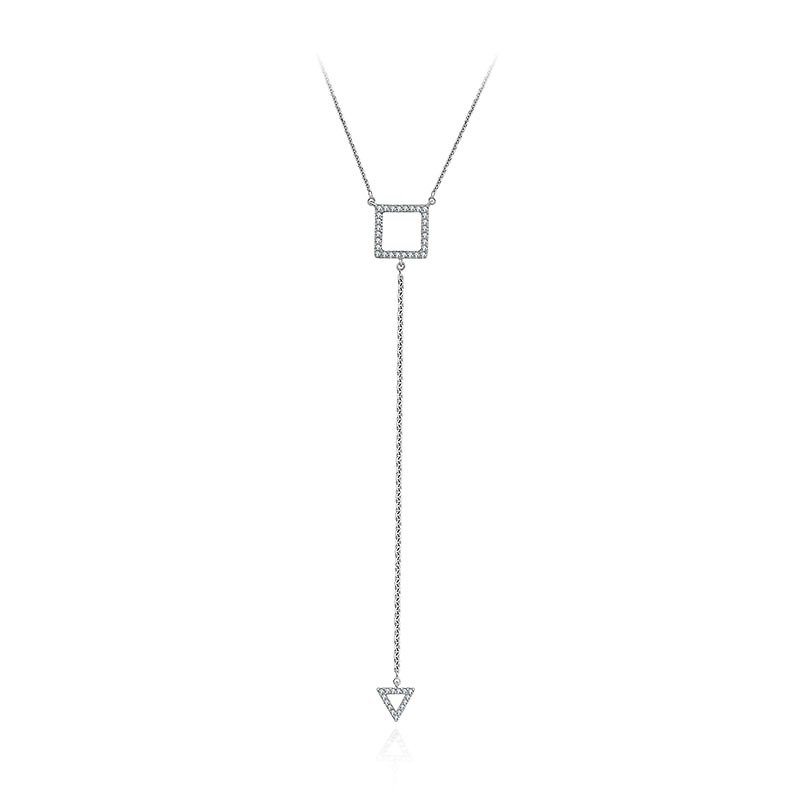 Hollow Square Dangling Diamond Necklace - Necklaces - Gemstone Orange