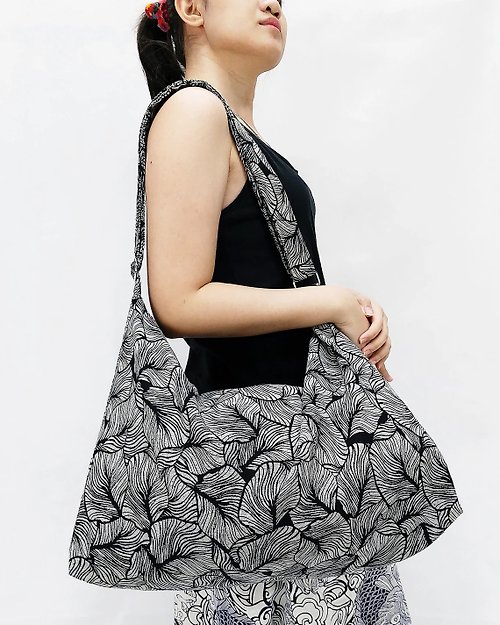 pikalda Thai Cotton Bag Women bag Shoulder bag Cross Body Bag leaf leaves Black