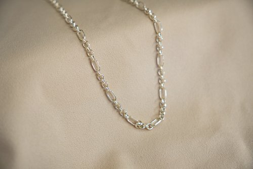 SV925 Thick Rounded Chain Necklace, Adjustable, Pearl Chain