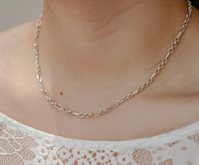 SV925 Thick Rounded Chain Necklace, Adjustable, Pearl Chain, Men's