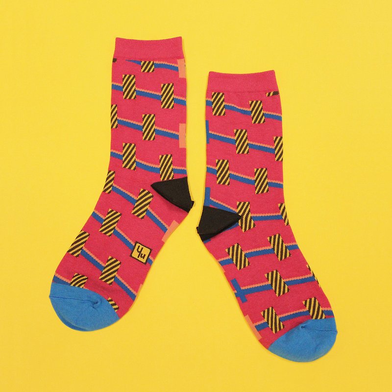 Towers Magenta Unisex Crew Socks | mens socks | womens socks | colorful socks - ถุงเท้า - ผ้าฝ้าย/ผ้าลินิน สึชมพู