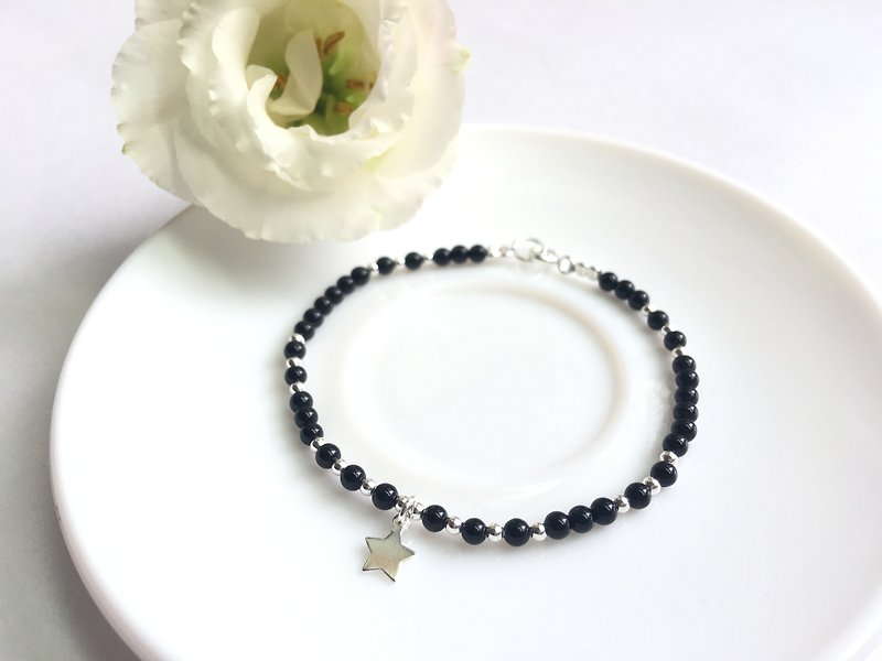 Ops Black Agate Star Silver Handmade Design Gemstone Bracelet - Bracelets - Gemstone Black