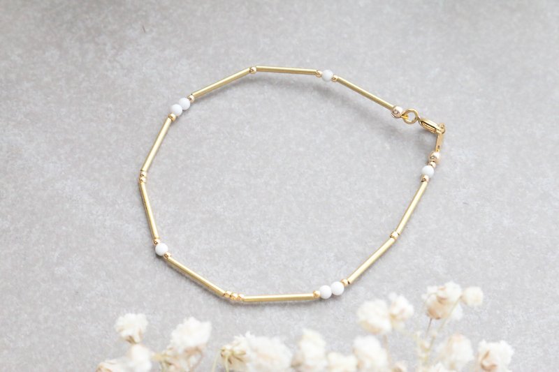 White stone brass bracelet 0702 - ice clear jade - Bracelets - Gemstone White