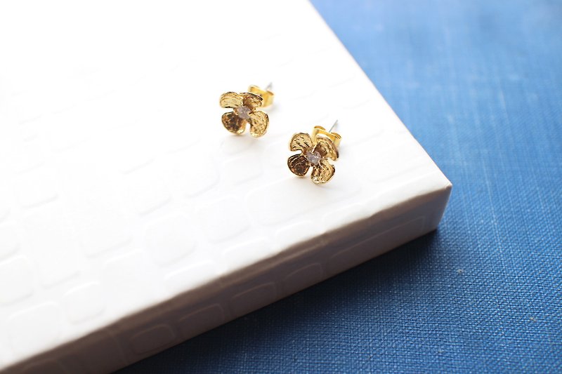 Simple-zircon brass earrings - ต่างหู - ทองแดงทองเหลือง สีทอง