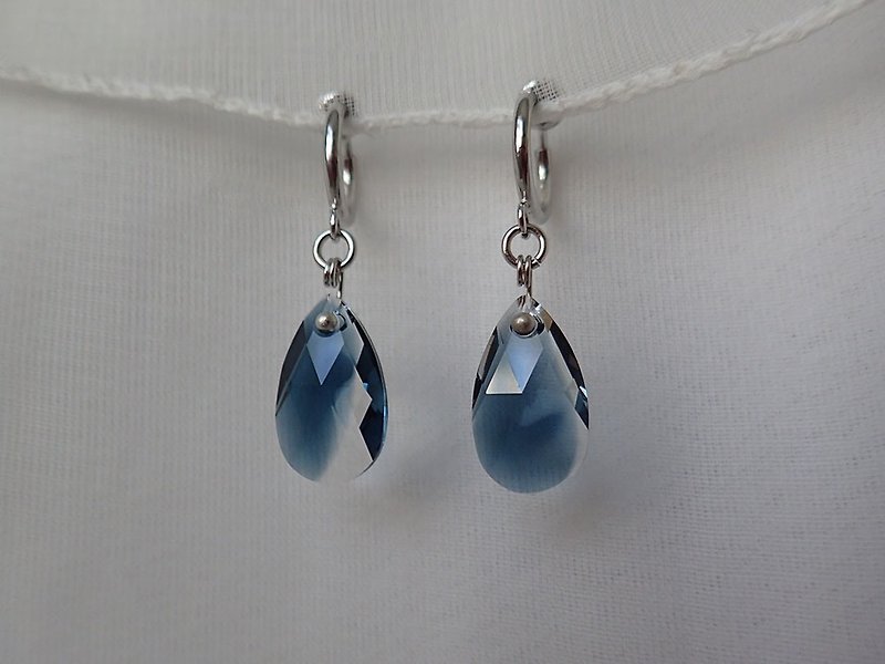 水滴, 施華洛世奇元素 & 耳夾 夾式 耳環 (一對) - 耳環/耳夾 - 玻璃 藍色