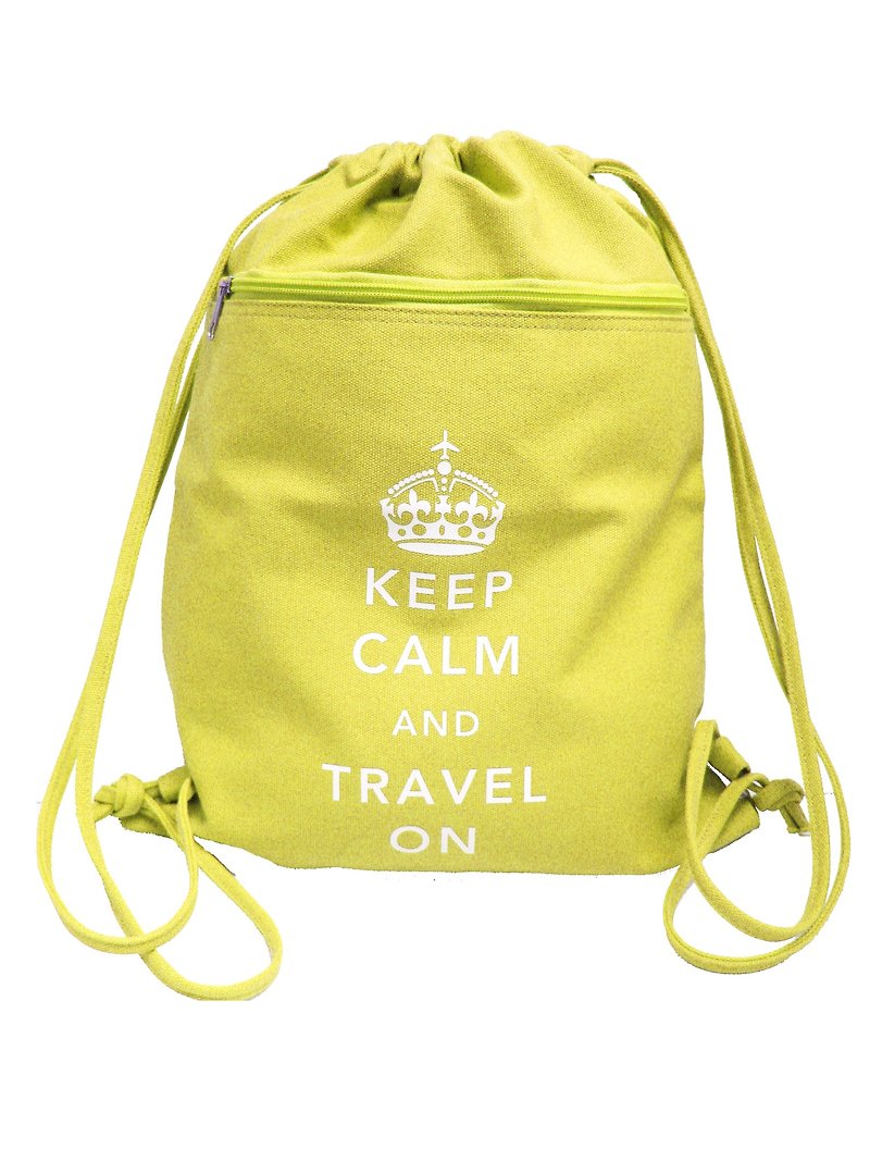 Keep Calm and Travel On 帆布束口背包系列 (黃色) - 水桶袋/索繩袋 - 棉．麻 
